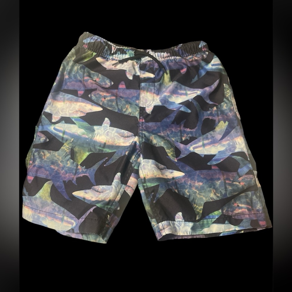 Lands' End Blue and Black Board Shorts Sleek Design- Sharks